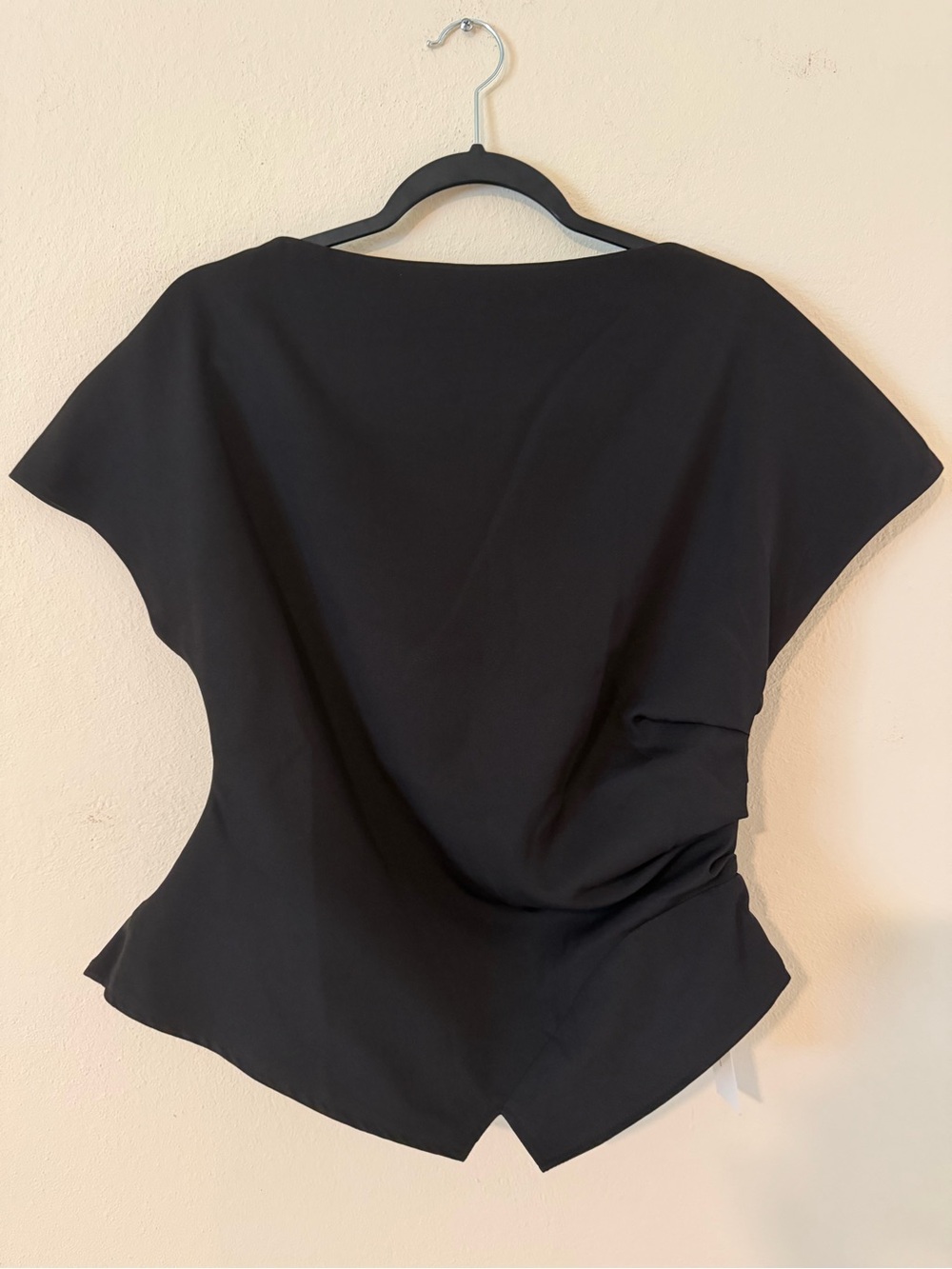 Commense Black Draped Short-Sleeve Blouse